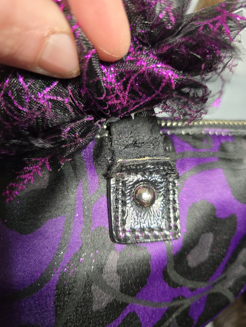 Y2K Coach Poppy Daisy Ocelot Glam Tote Purple Leopard Print Glitter Indie Sleaze - Picture 11 of 14